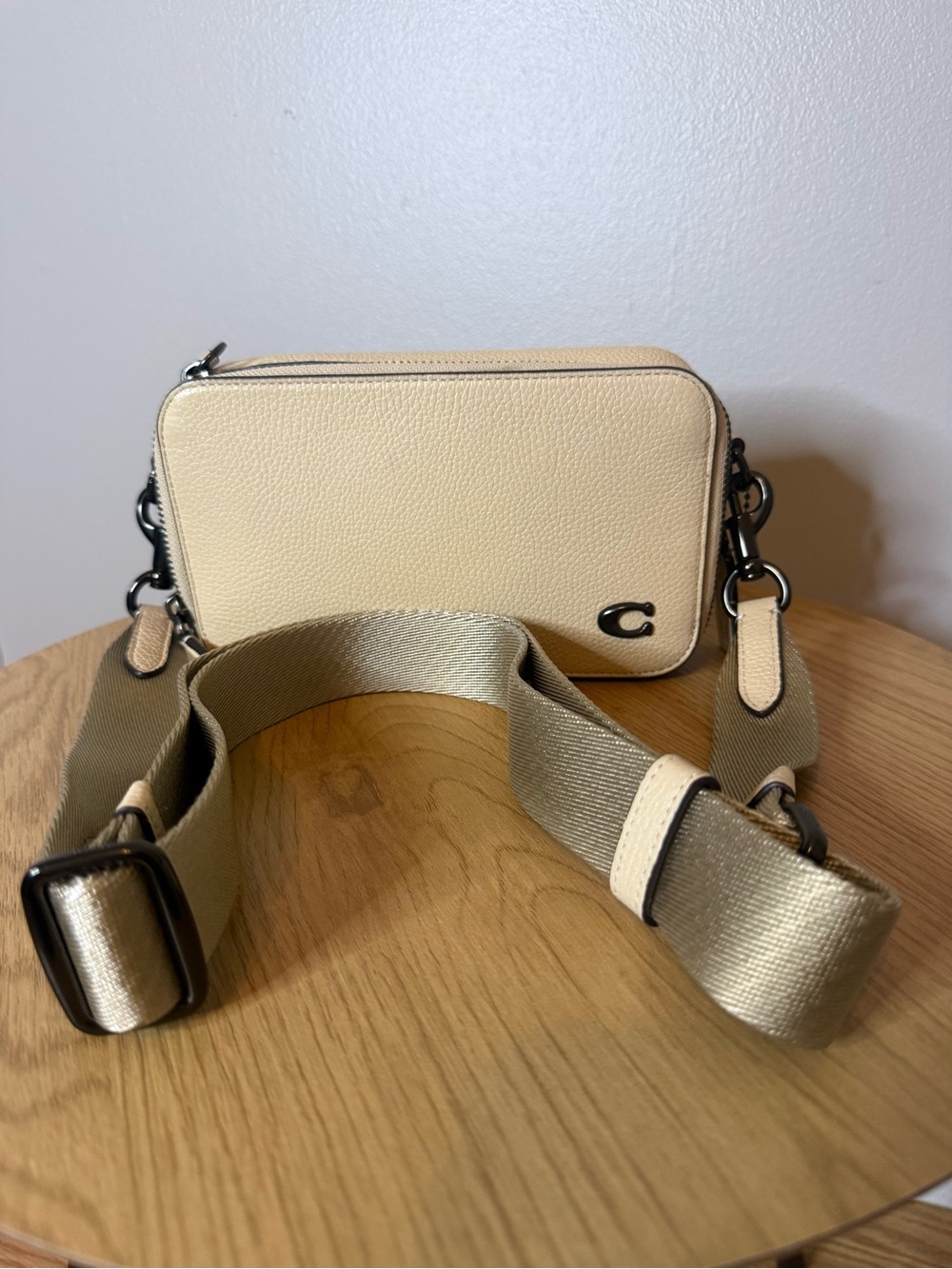 Coach Pebbled Leather Camera Crossbody in Cream with Silver Accent - Picture 5 of 8